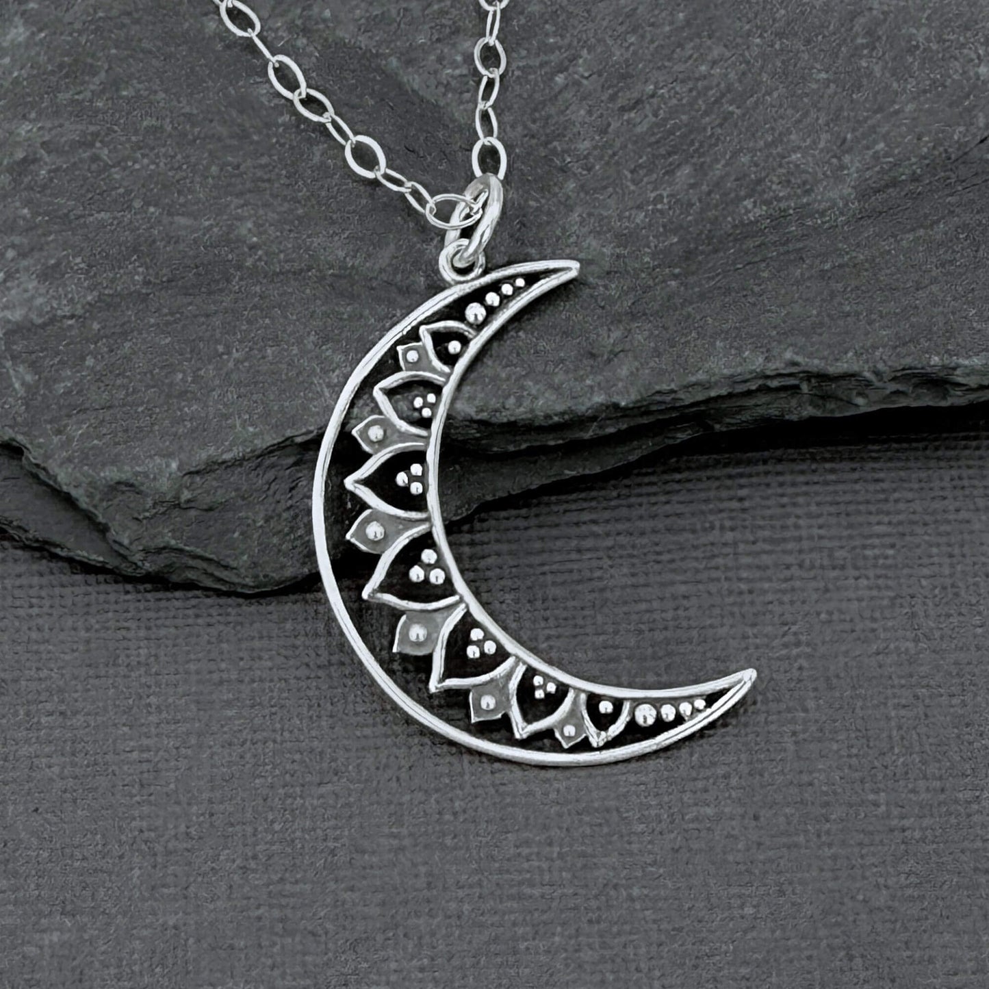 Silver Filigree Crescent Moon Necklace