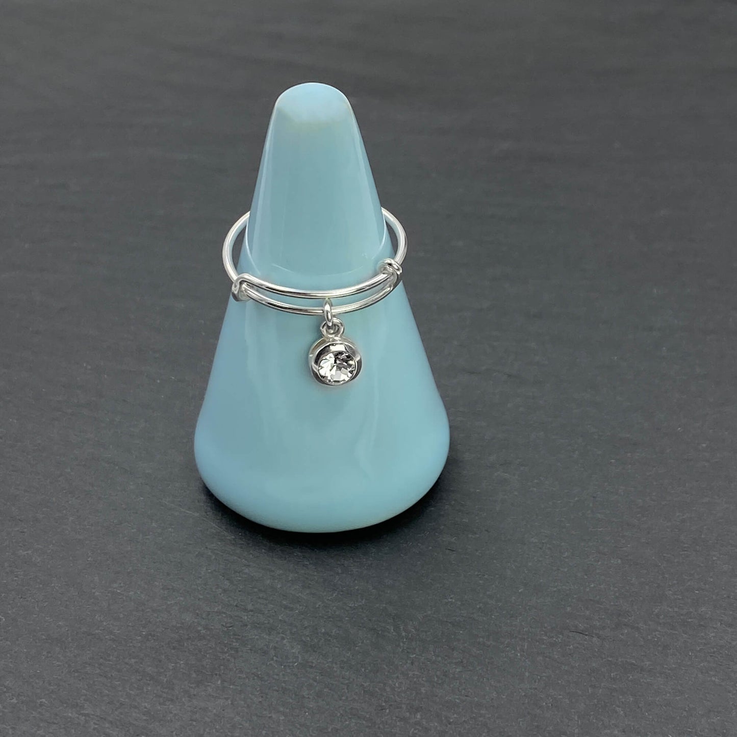 Crystal Dangle Ring Silver