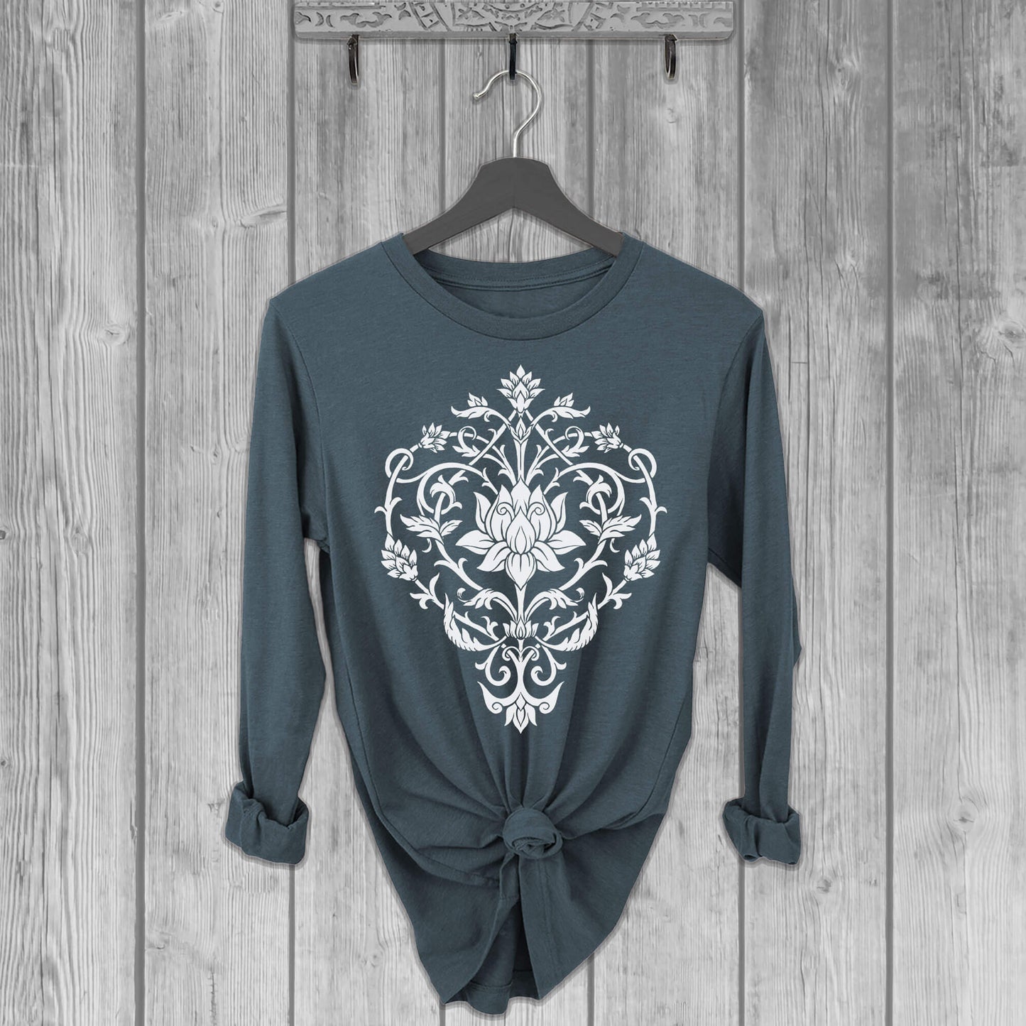 Floral Lotus Long Sleeve Tee - Slate Blue