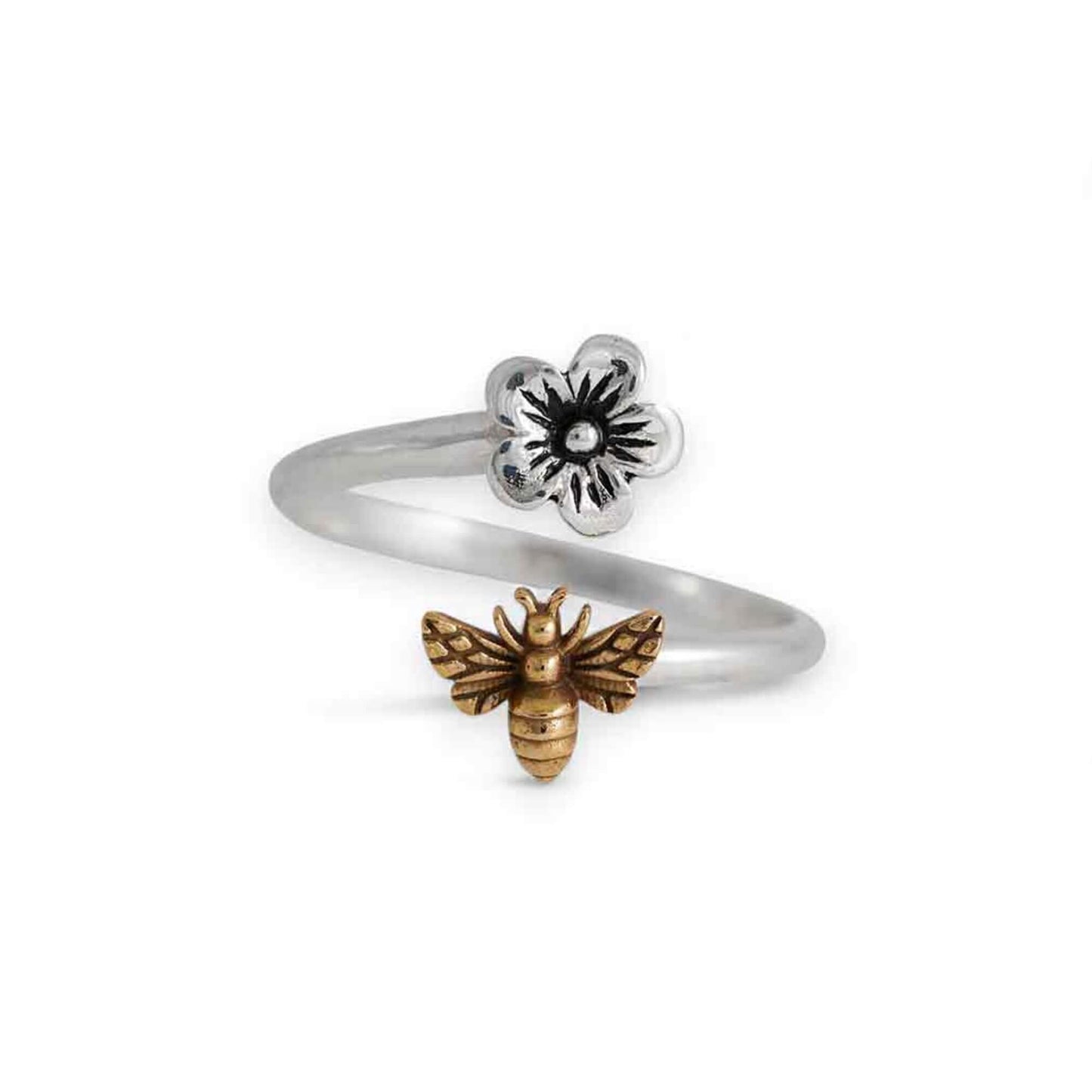 Bee Flower Adjustable Ring Bronze