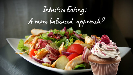 A healthy meal along with a cupcake to promote the idea of Intuitive Eating practice.