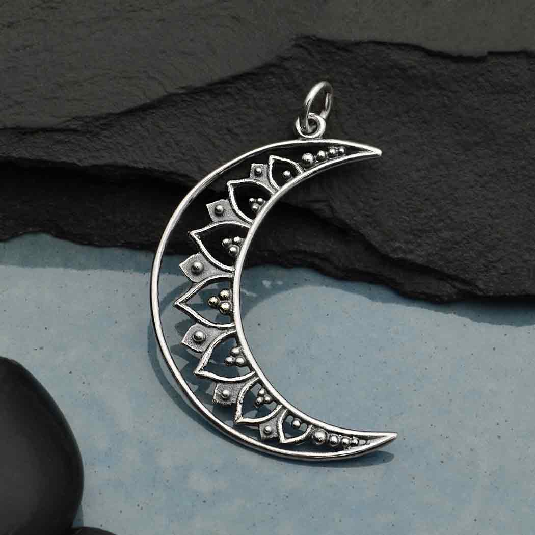 Solid sterling silver crescent moon pendant for women. 