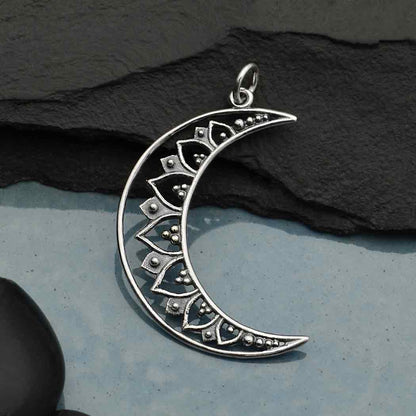Solid sterling silver crescent moon pendant for women. 