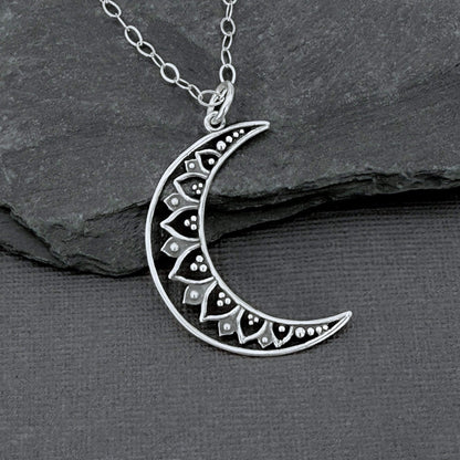 Silver Filigree Crescent Moon Necklace