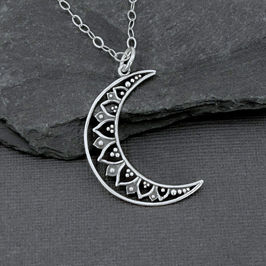 Silver Filigree Crescent Moon Necklace