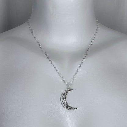Silver Filigree Crescent Moon Necklace