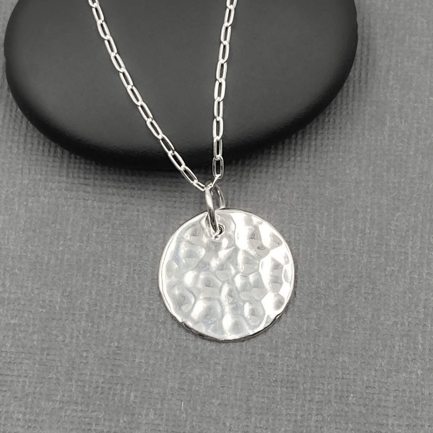 Silver Hammered Disc Necklace