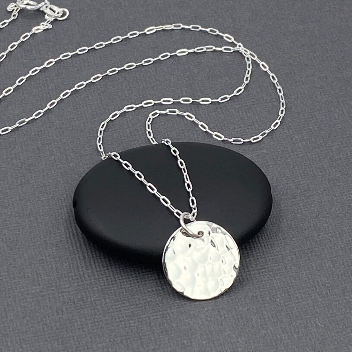 Silver Hammered Disc Necklace