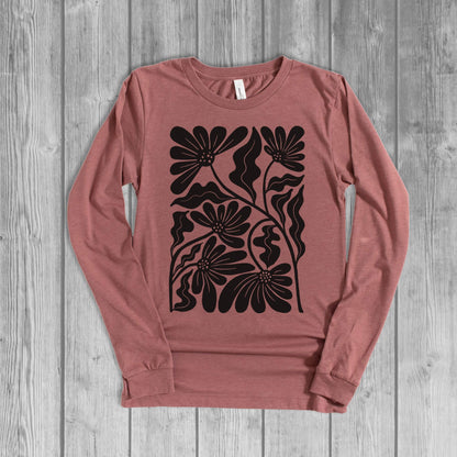 Floral Block Print Long Sleeve Tee - Mauve