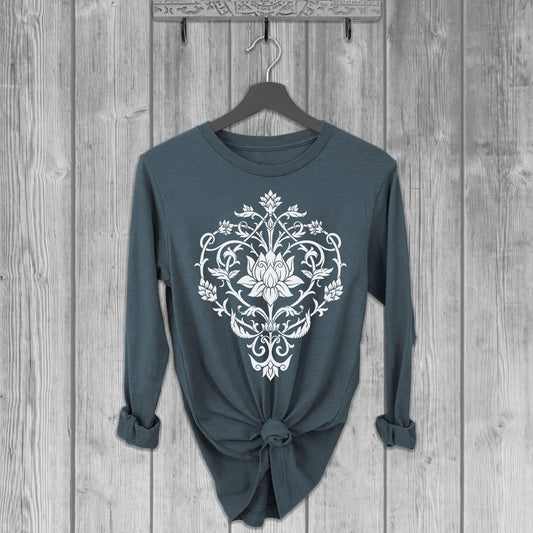 Floral Lotus Long Sleeve Tee - Slate Blue