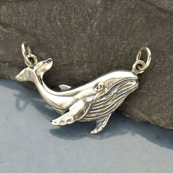 Sterling silver humpback whale pendant charm. 
