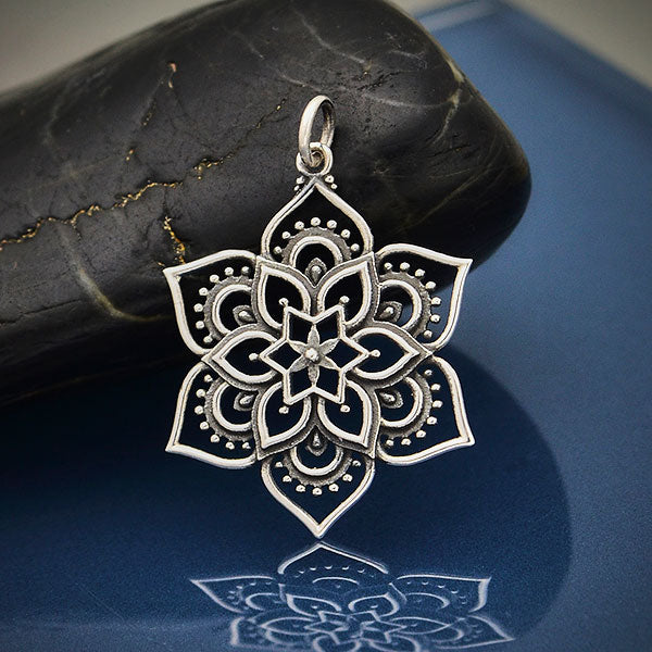 sterling silver mandala lotus flower 