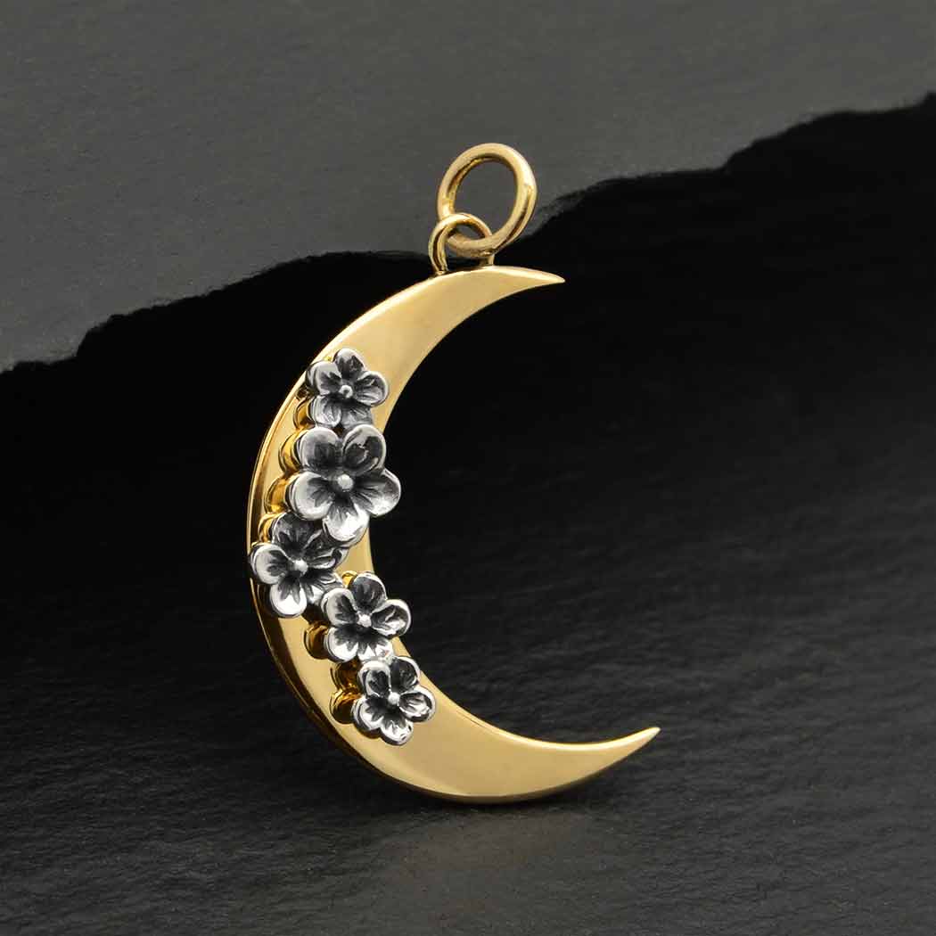 Mixed metal gold and silver cherry blossom moon charm. 