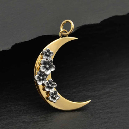 Mixed metal gold and silver cherry blossom moon charm. 