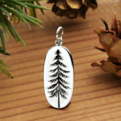 Sterling silver oval tree charm earrings. 