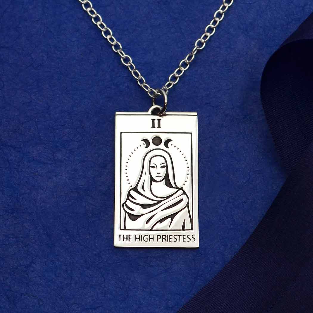 Sterling silver tarot high priestess rectangle pendant. 