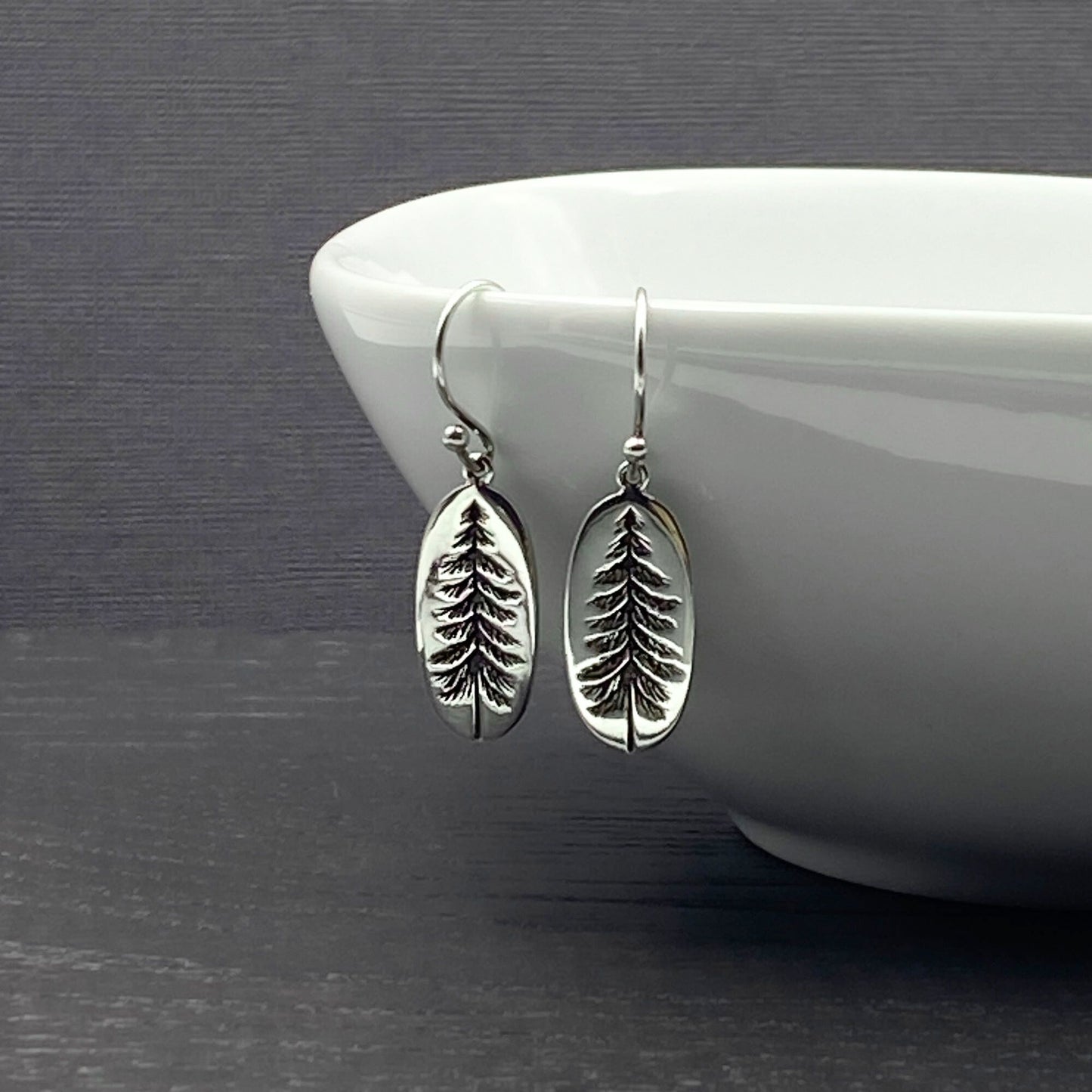 Silver Oval Forest Tree Earrings